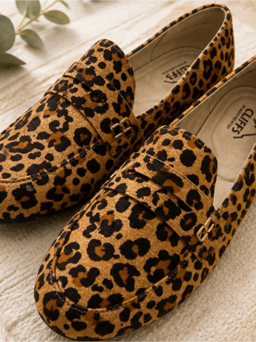 Cliffs by WHITE MOUNTAIN Leopard Print Slip-On Women’s Loafers in Tan and Black